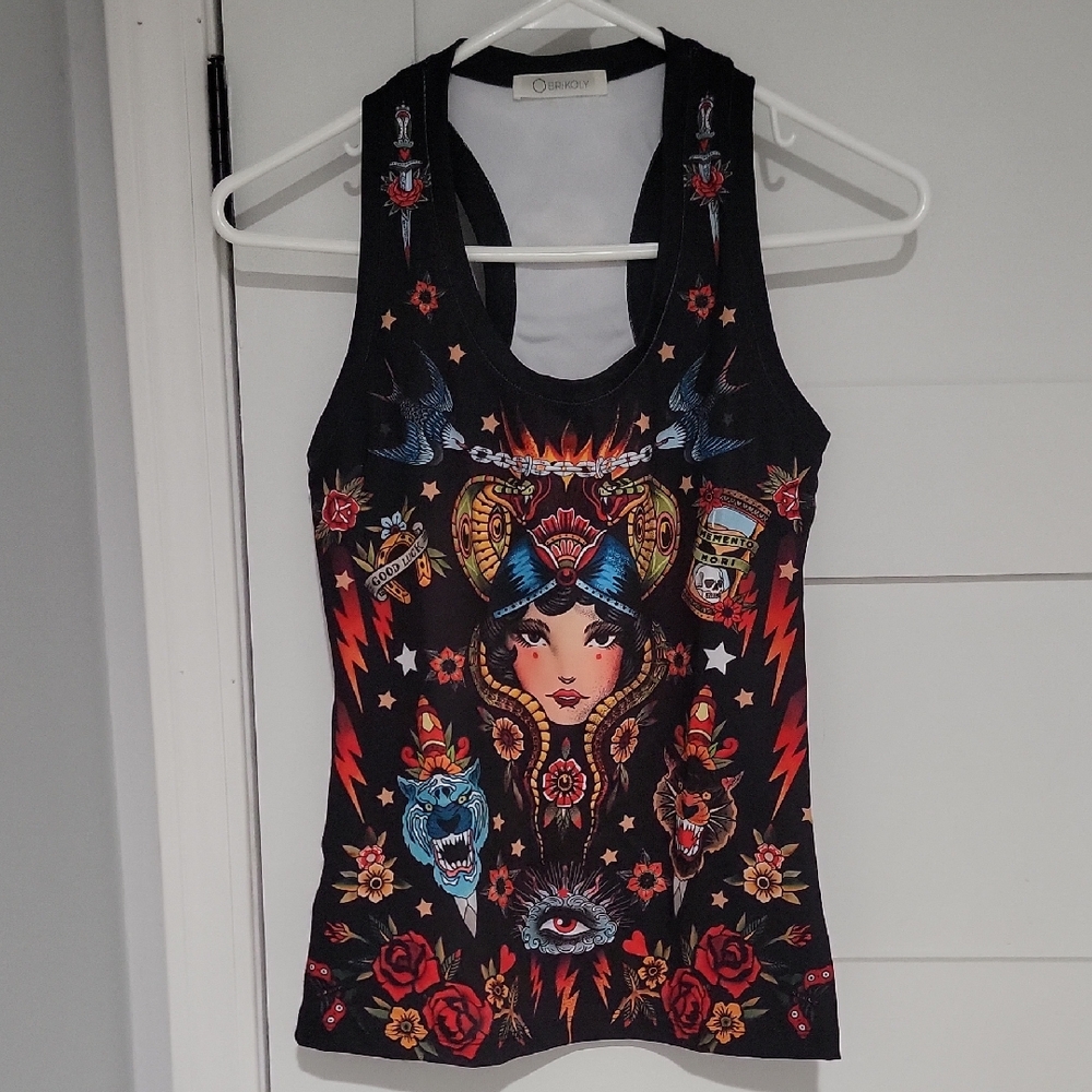 NEW! Brikoly Tattoo Design Racerback Top, Size M - Picture 2 of 5